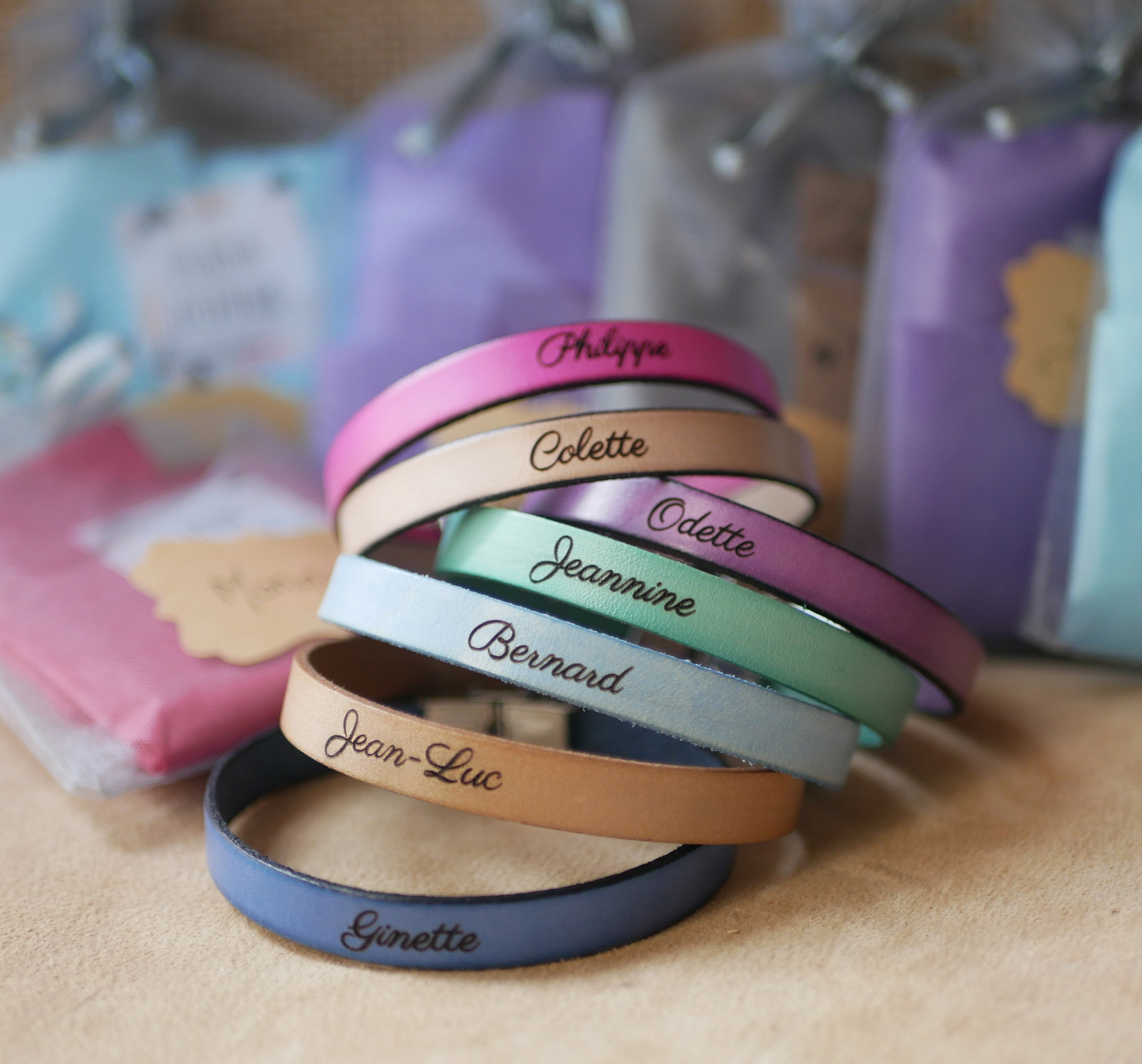 Leather bracelet personalized man or woman engraved with names or message