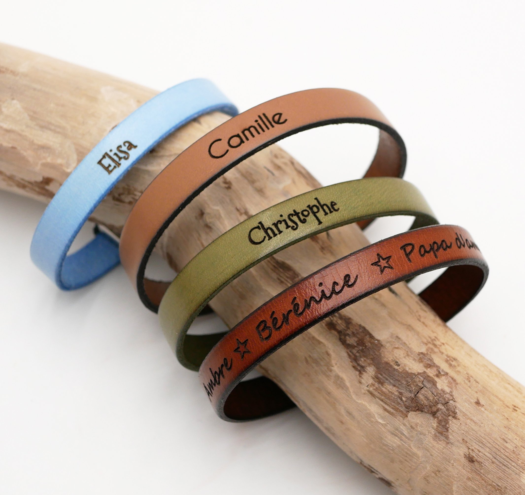 Leather bracelet personalized man or woman engraved with names or message