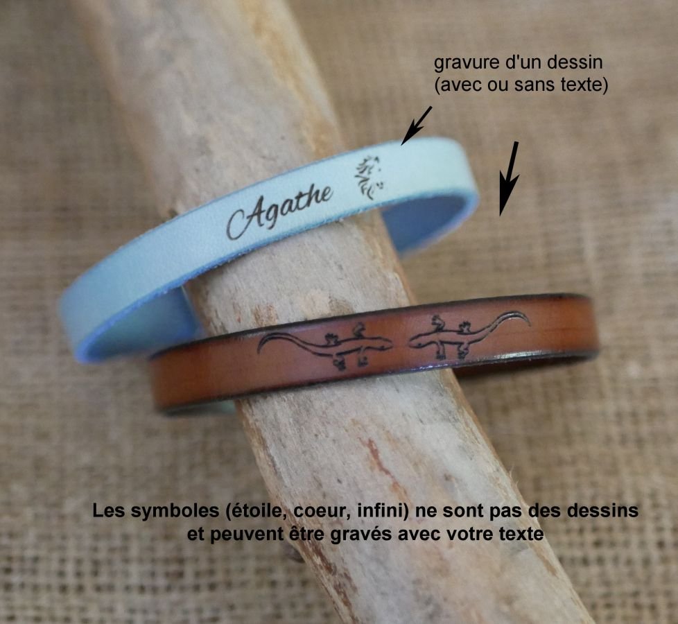 Leather bracelet personalized man or woman engraved with names or message