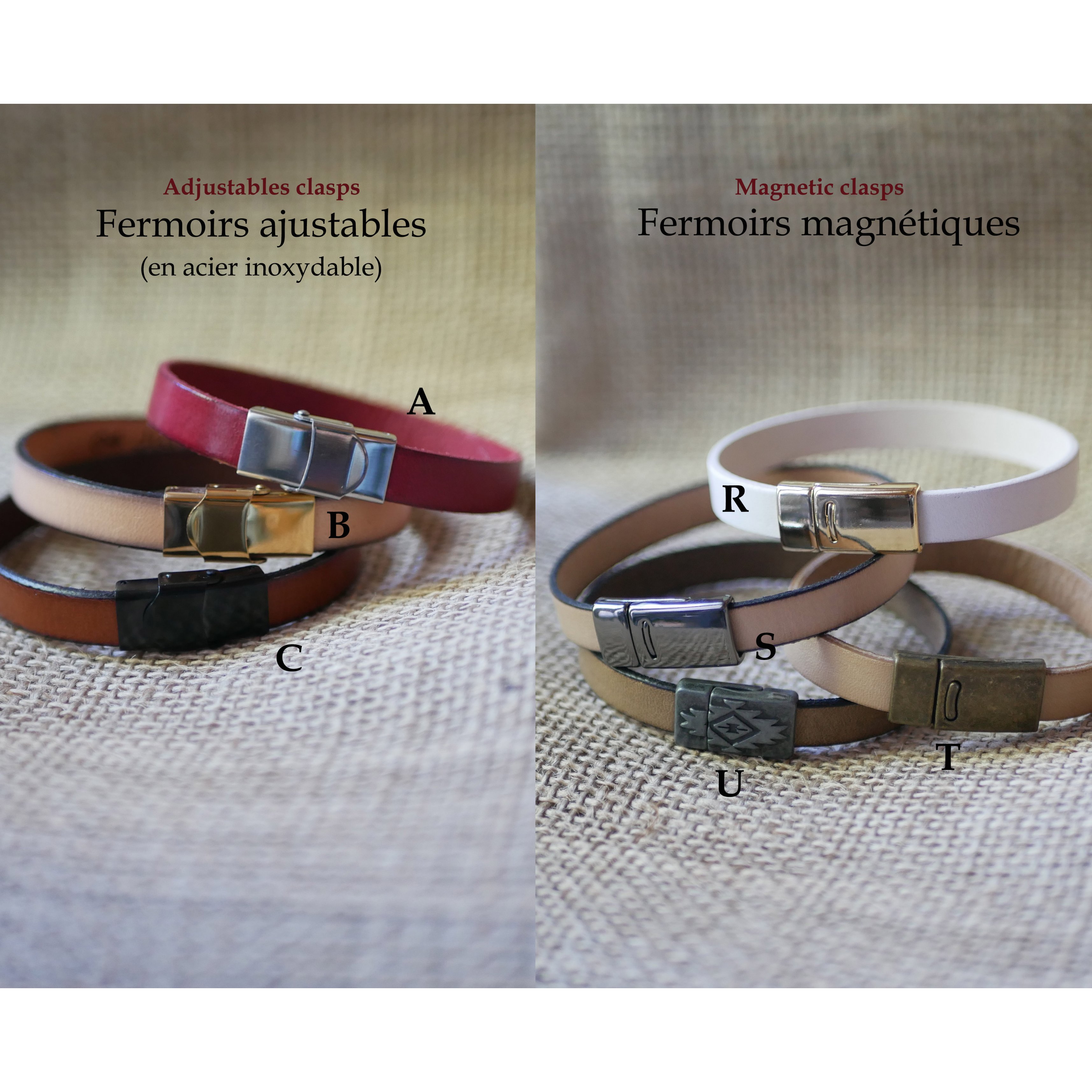 Leather bracelet personalized man or woman engraved with names or message