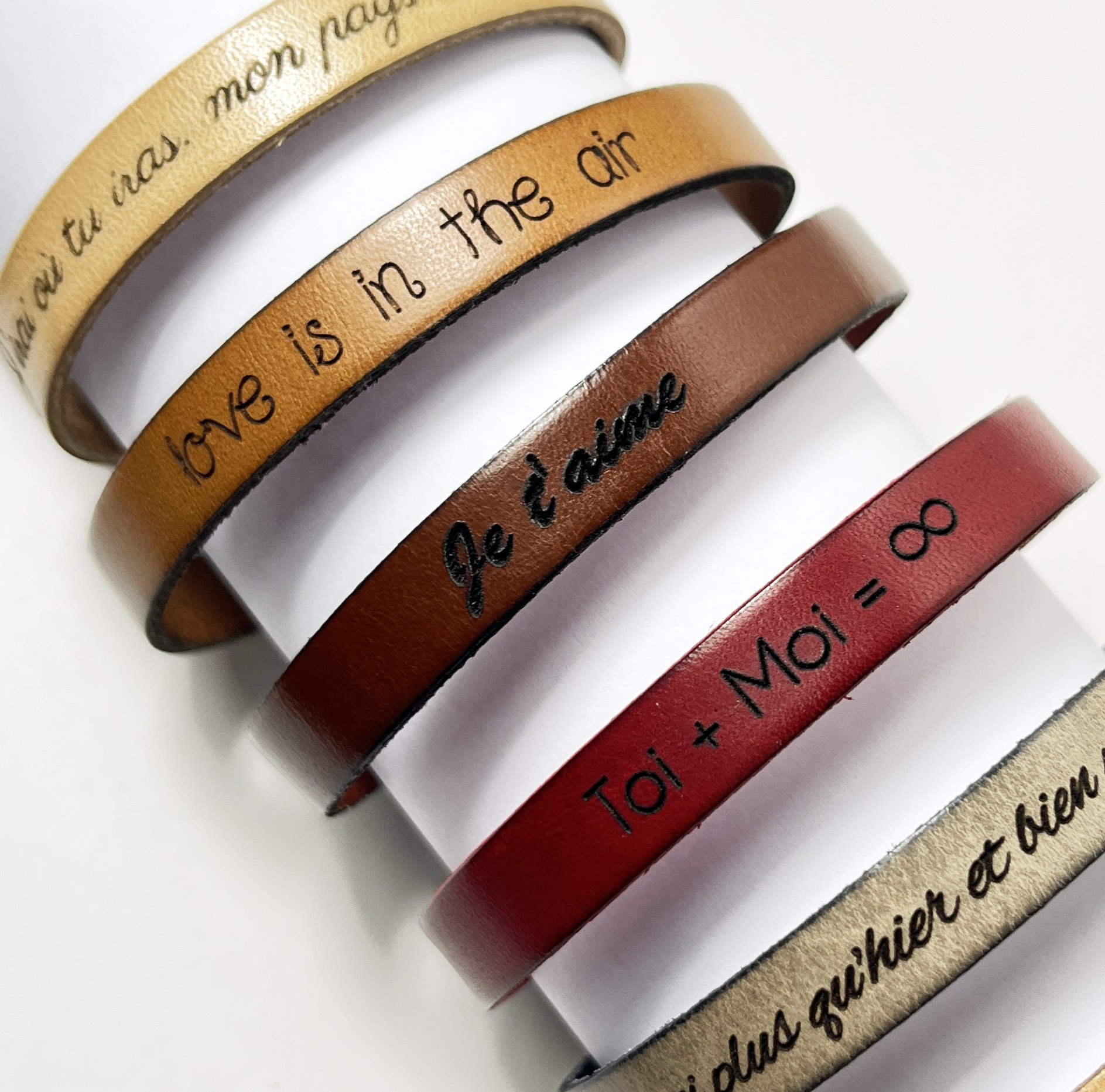 Leather bracelet personalized man or woman engraved with names or message