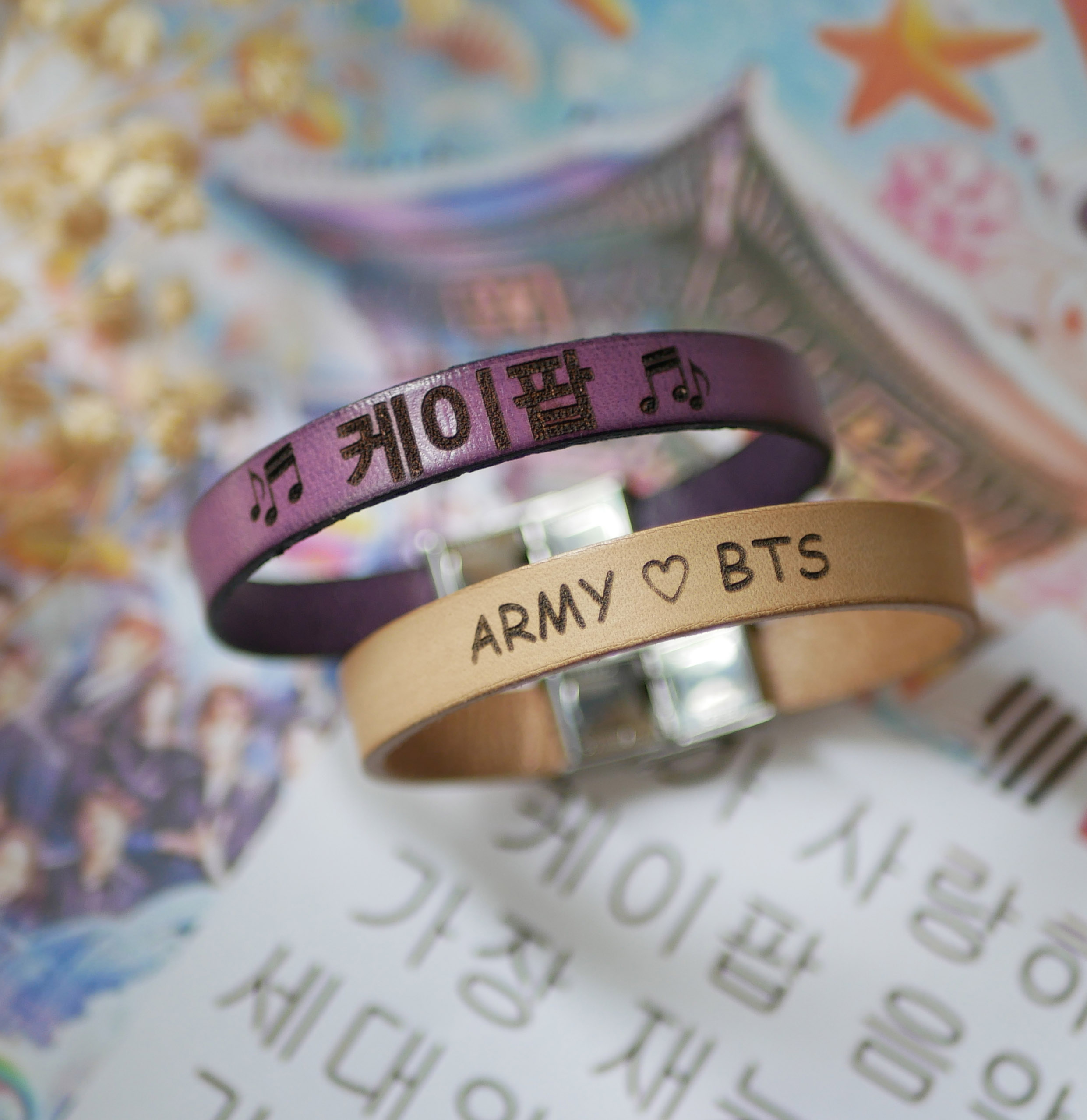Leather bracelet personalized first name in korean kpop fan 