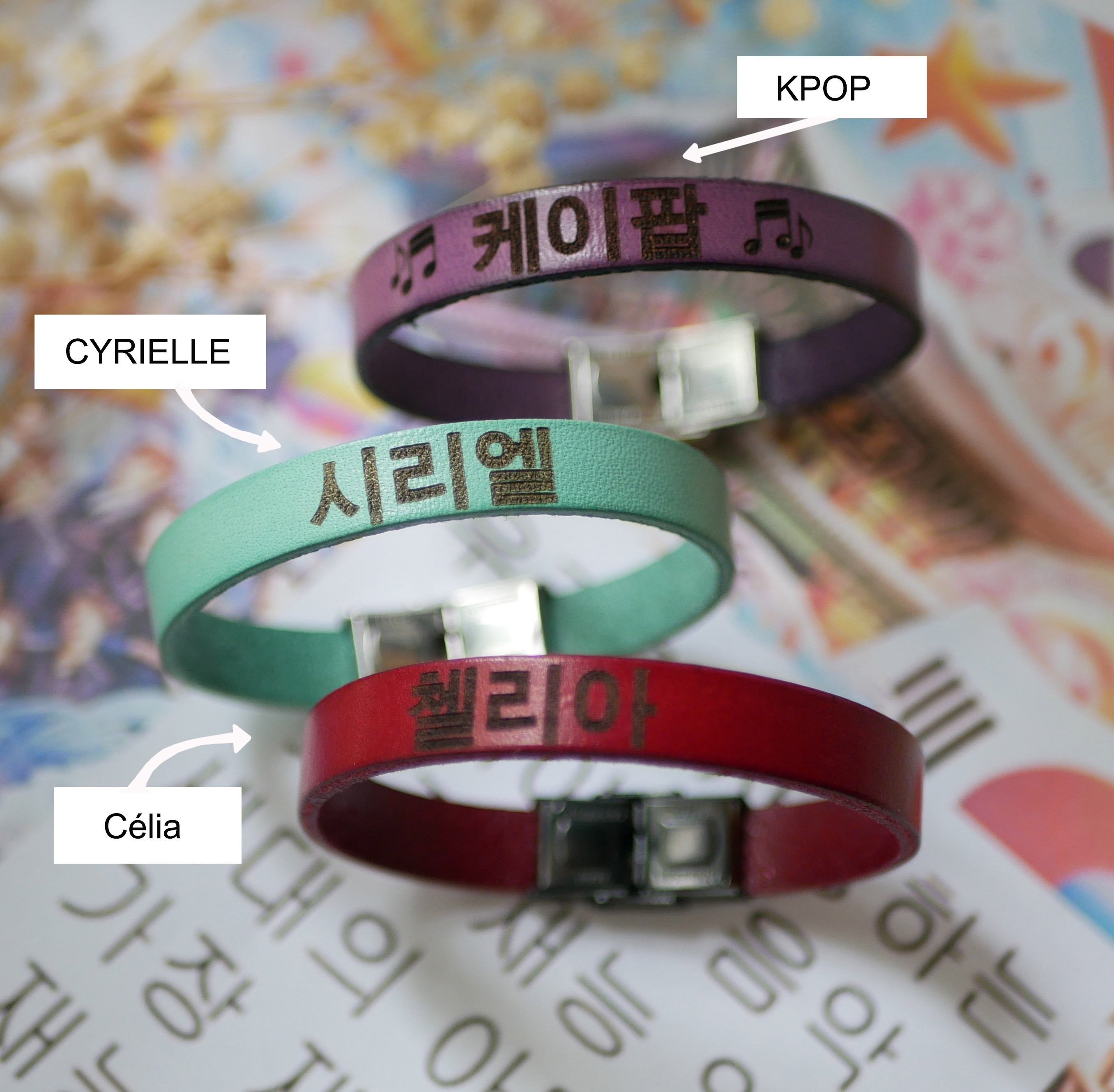 Leather bracelet personalized first name in korean kpop fan 