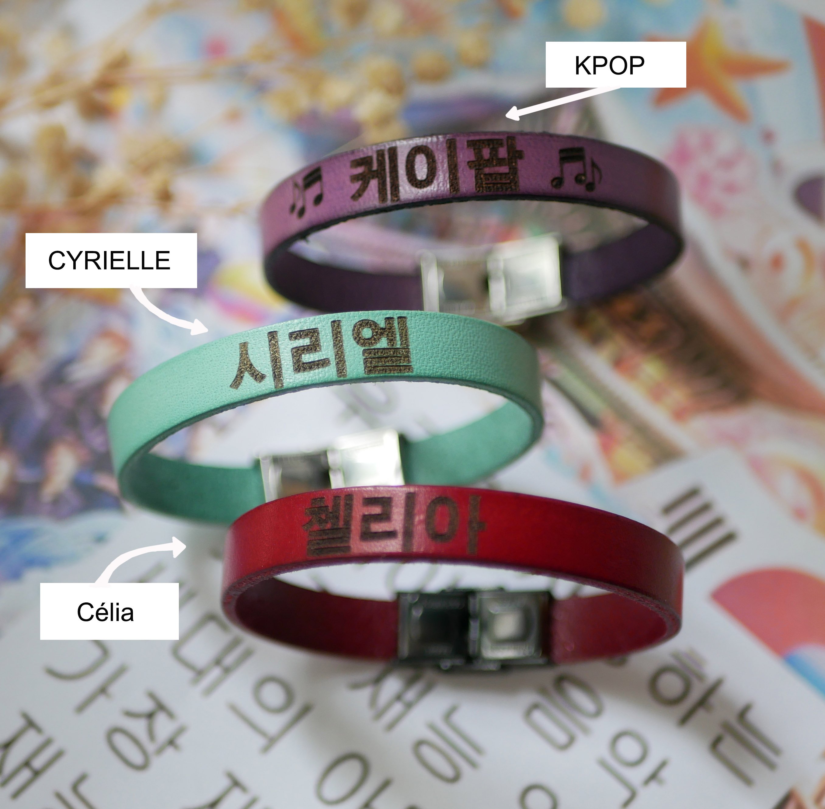 Korean kpop fan name bracelet in leather to personalize