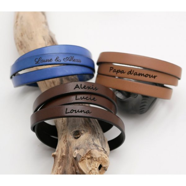 Leather bracelet triple turns man or woman to customize adjustable clasp