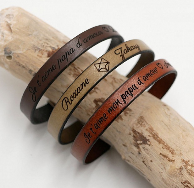 Leather bracelet to personalize by engraving Black magnetic clasp