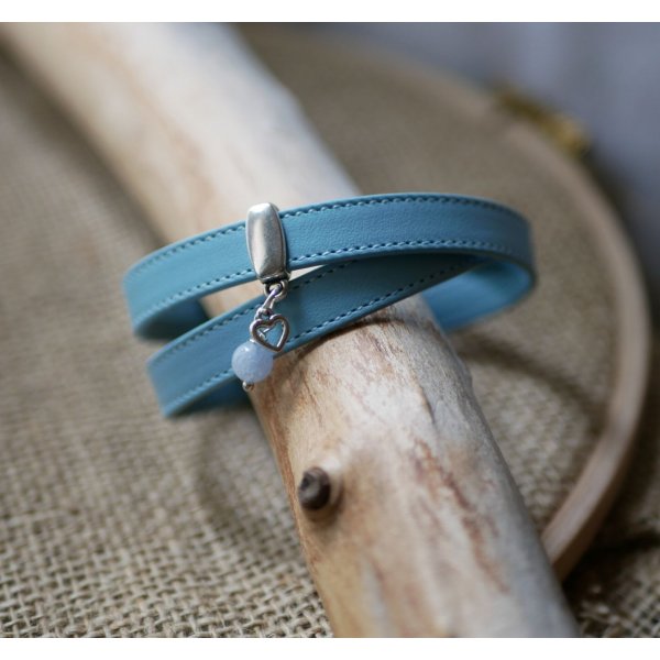 Sky blue double leather strap with stitching and your choice of pendant