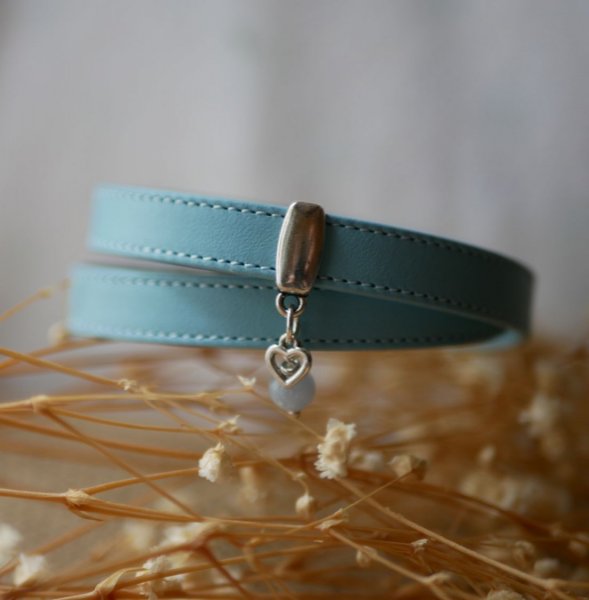 Sky blue double leather strap with stitching and your choice of pendant