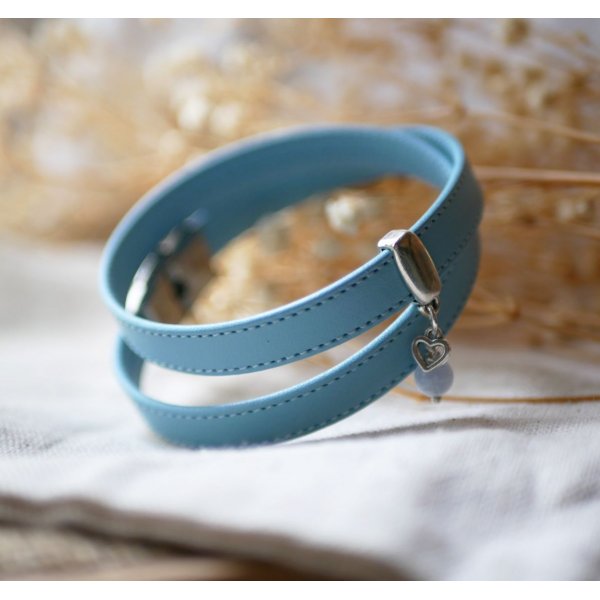 Sky blue double leather strap with stitching and your choice of pendant