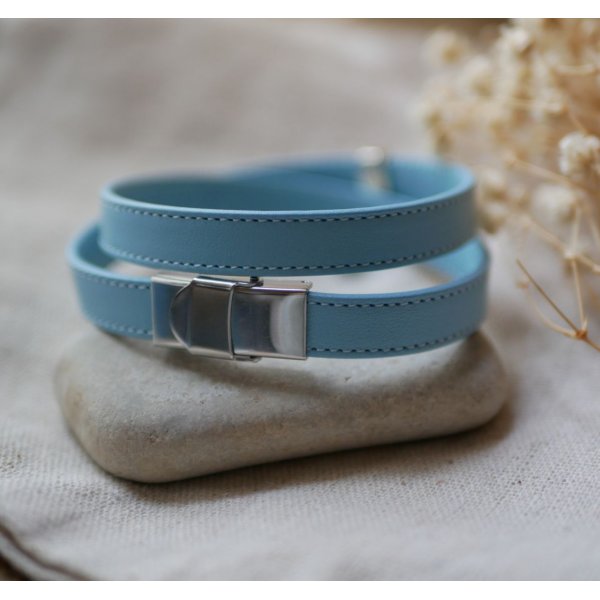Sky blue double leather strap with stitching and your choice of pendant