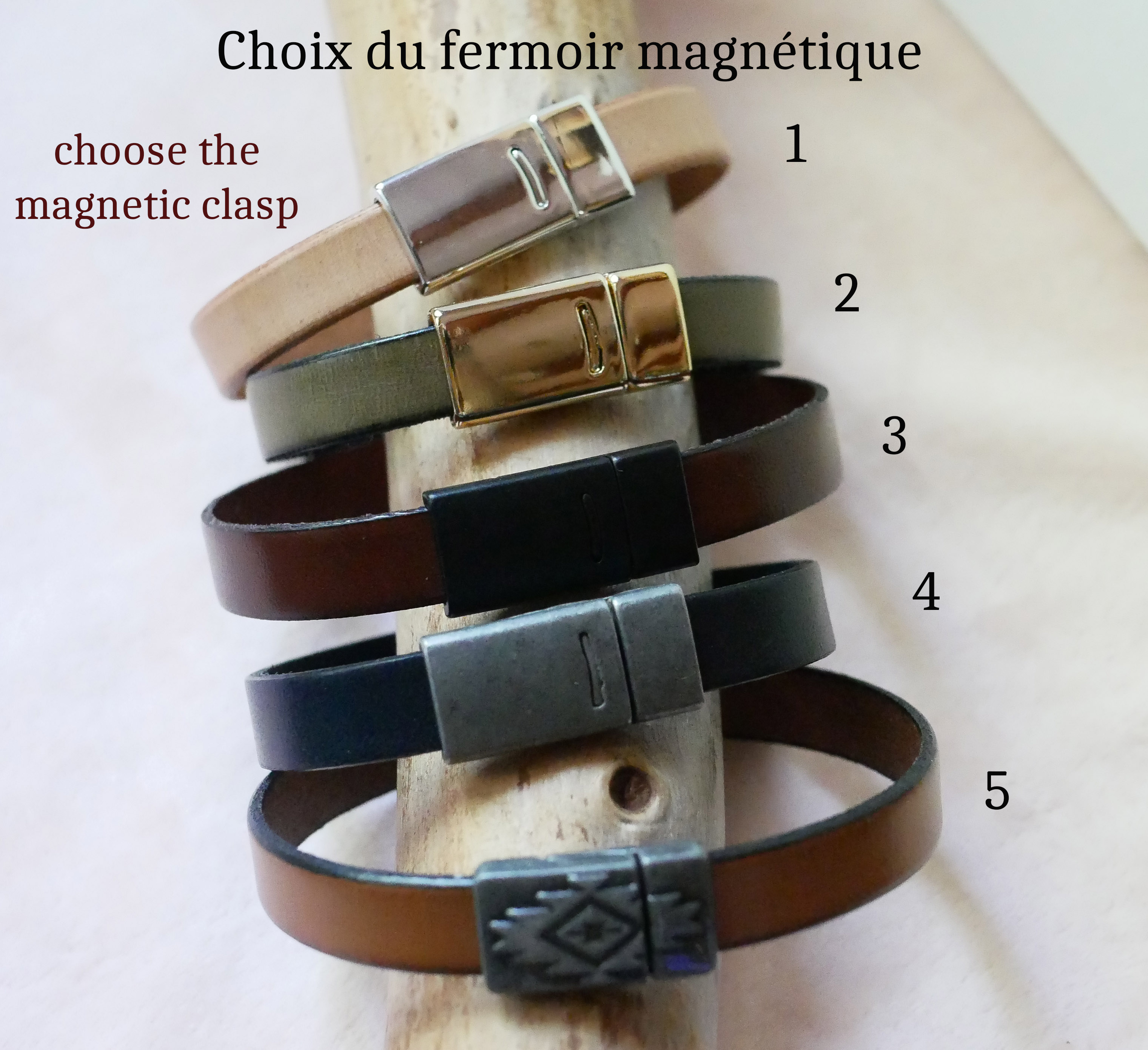 Blue double-stitched leather strap with magnetic clasp