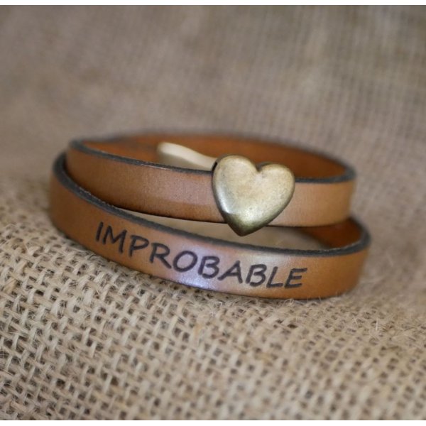 Double leather bracelet and bronze heart, possible engraving of your words