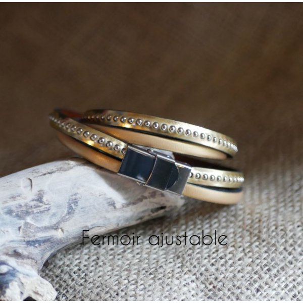 Double engraved leather bracelet with silver beads customizable