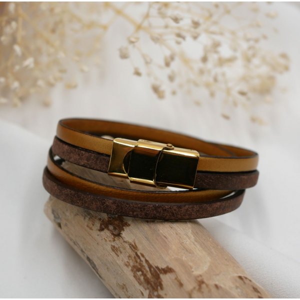 Double leather bracelet vintage brown and a color of your choice to customize by engraving