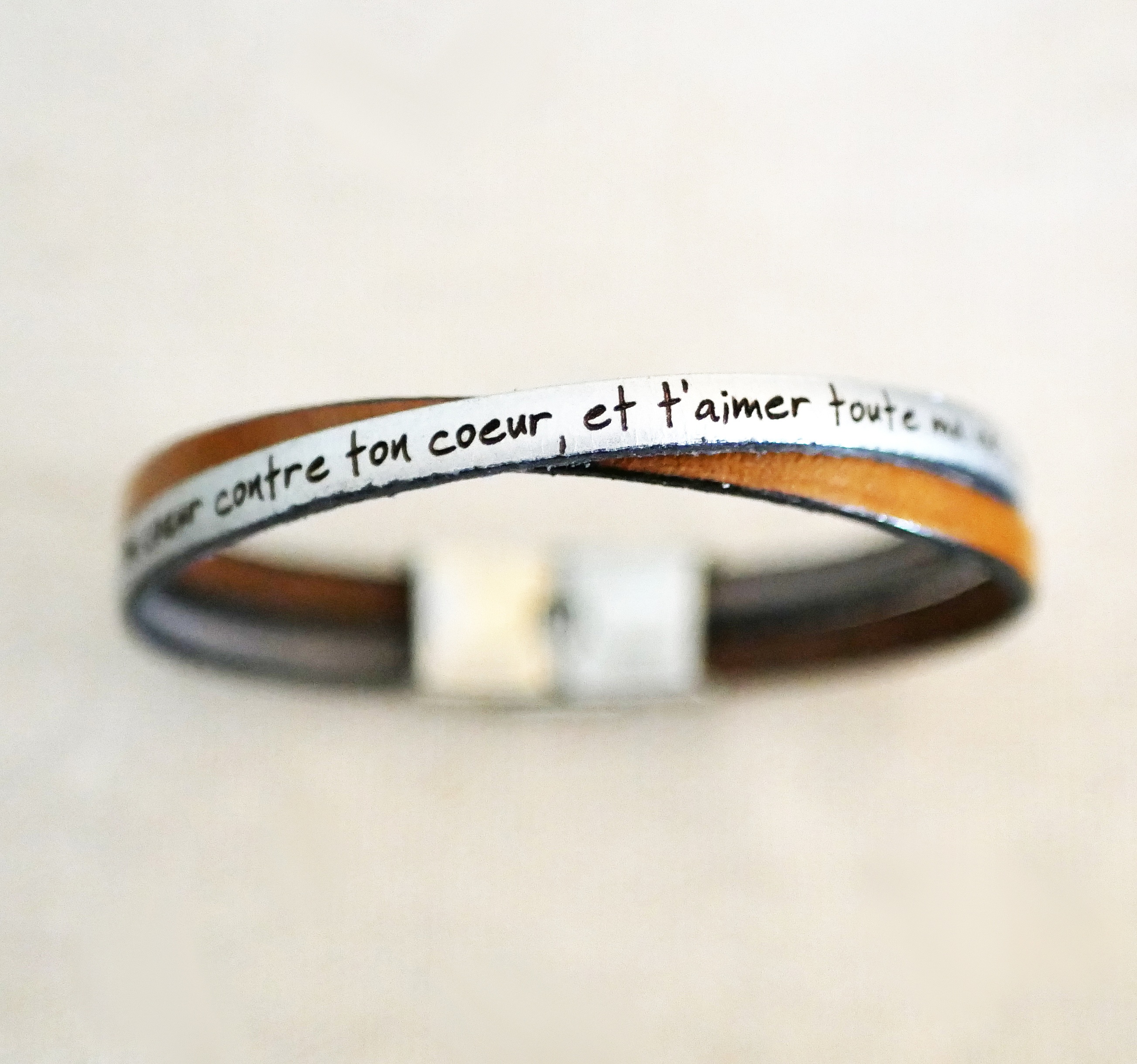 Leather duo bracelet Twist customizable mixed woman or man