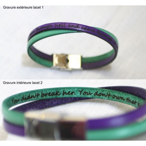 Personalized crossed leather duo bracelet for girl or woman 