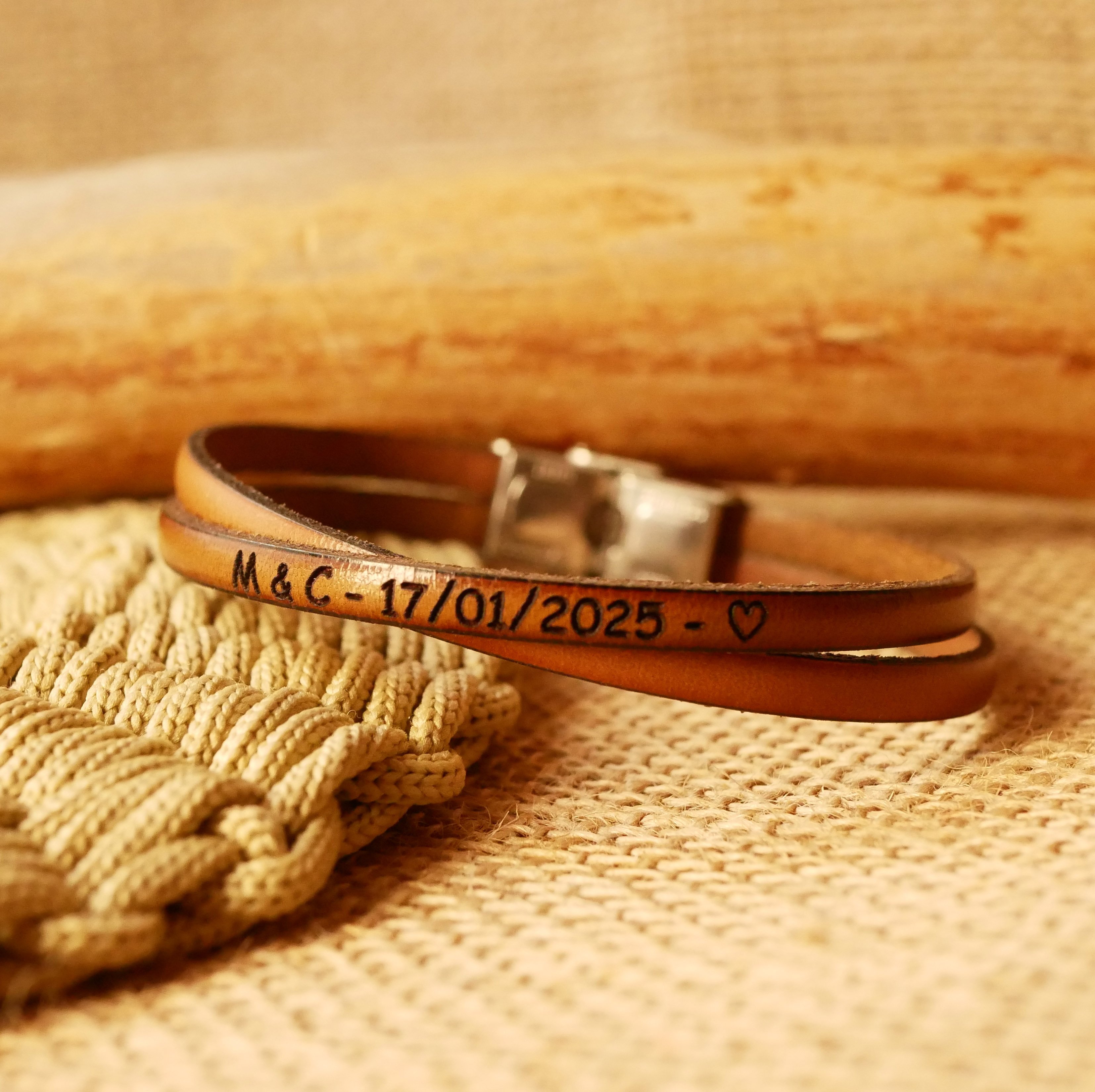 Leather duo bracelet Twist customizable mixed woman or man