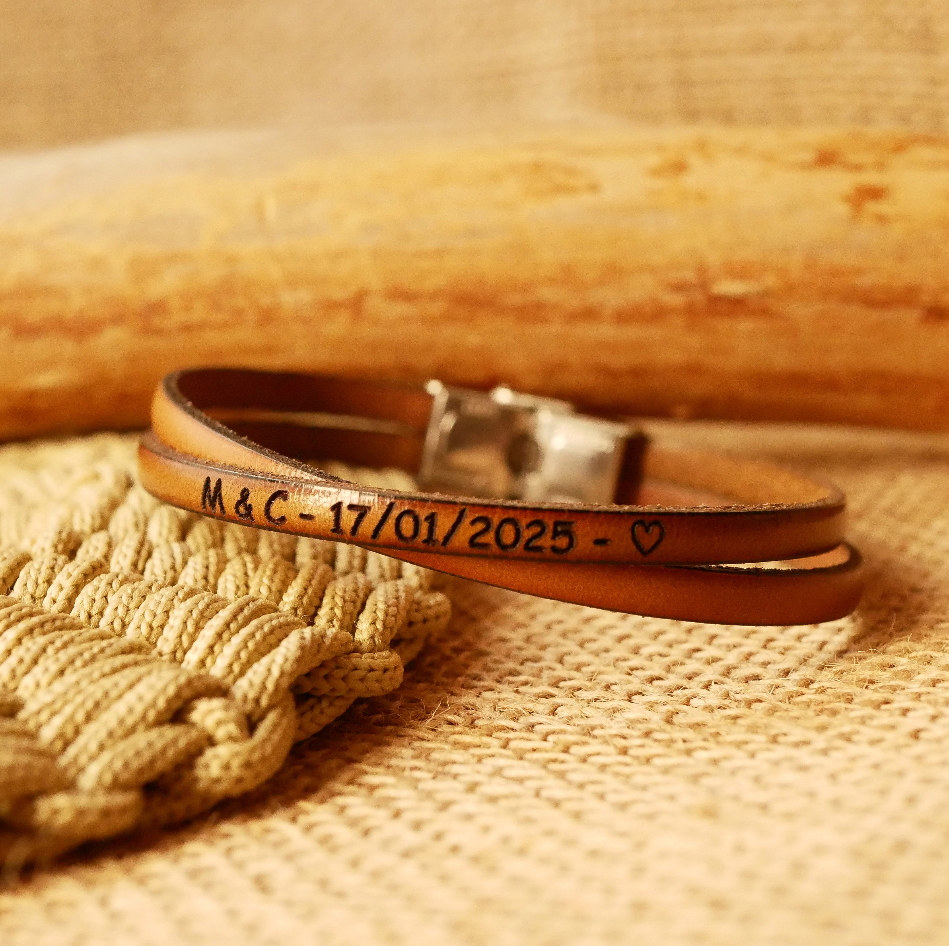 Leather duo bracelet Twist customizable mixed woman or man