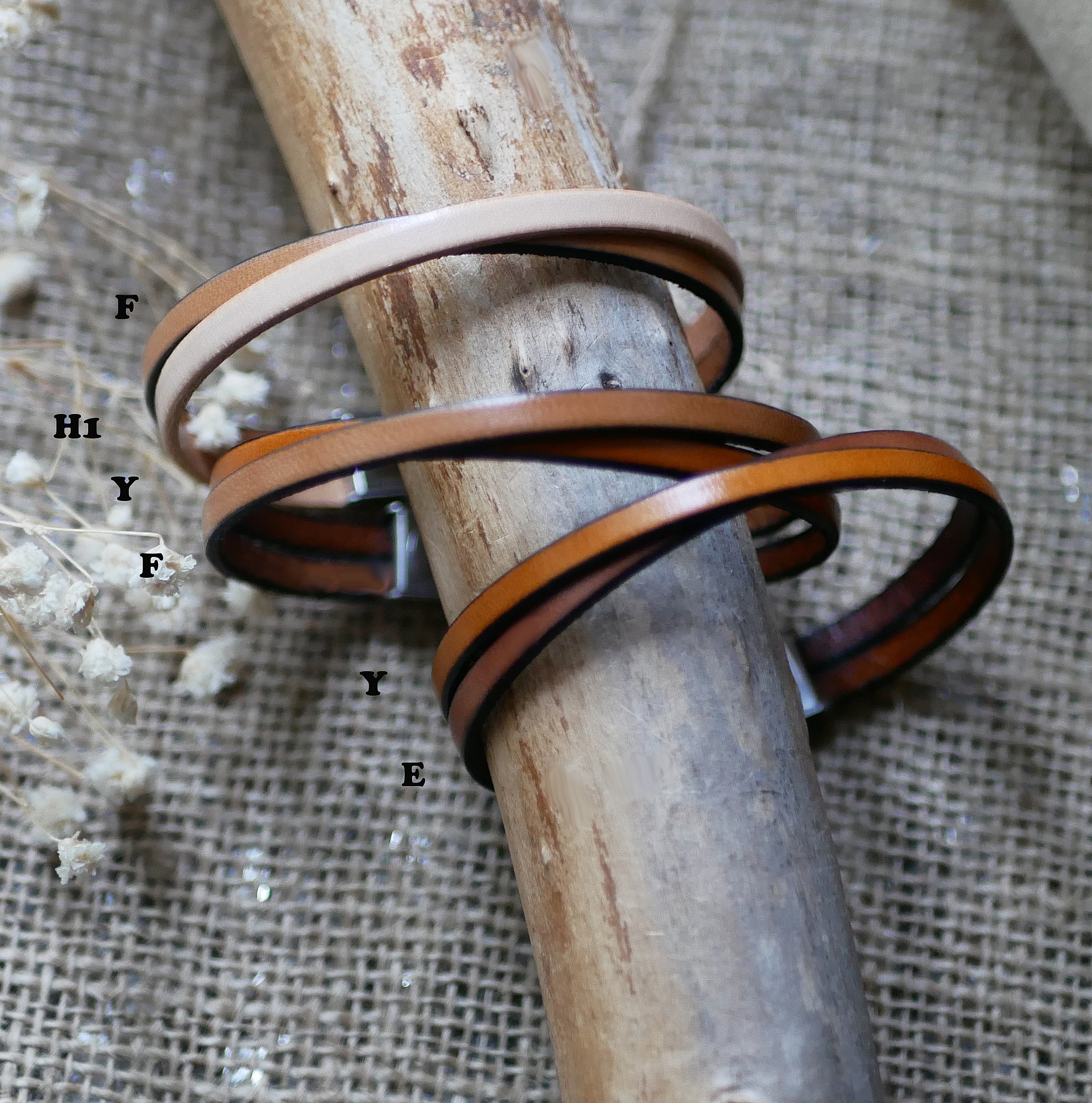 Leather duo bracelet Twist customizable mixed woman or man