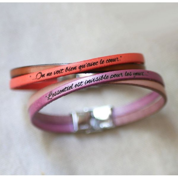 Personalized crossed leather duo bracelet for girl or woman 