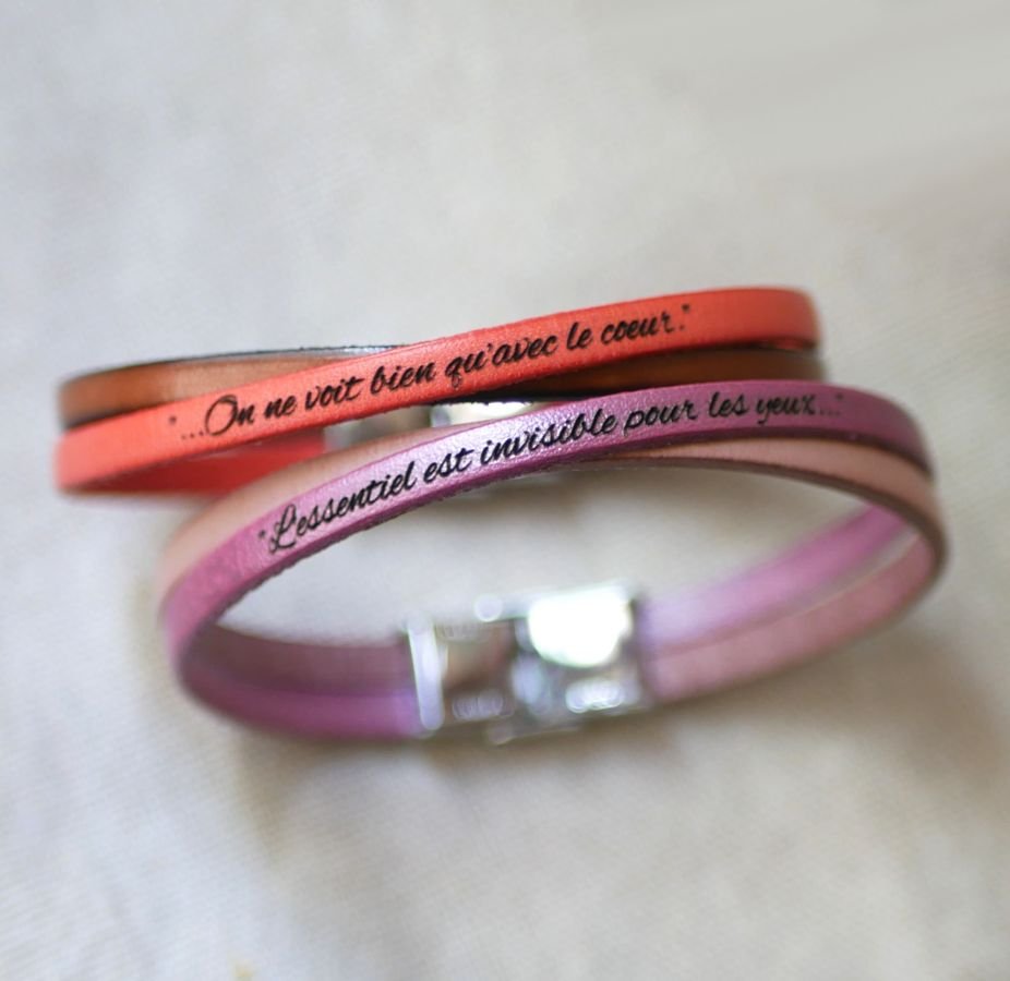 Personalized crossed leather duo bracelet for girl or woman 