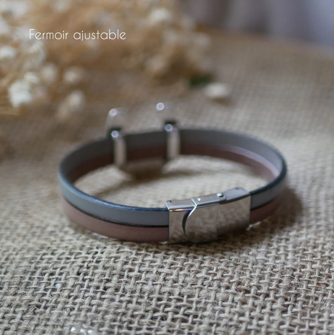 Duo leather bracelet and horseshoe loop customizable for men or women