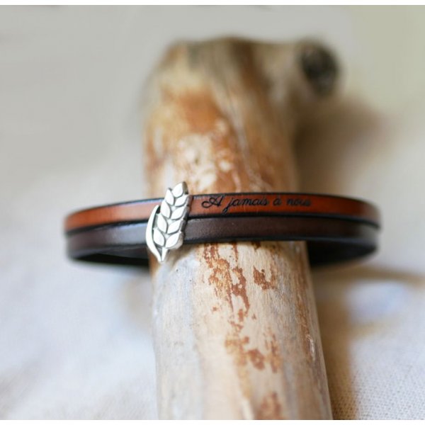 Bracelet duo of leather and wheat ear customizable, wedding of wheat man and woman