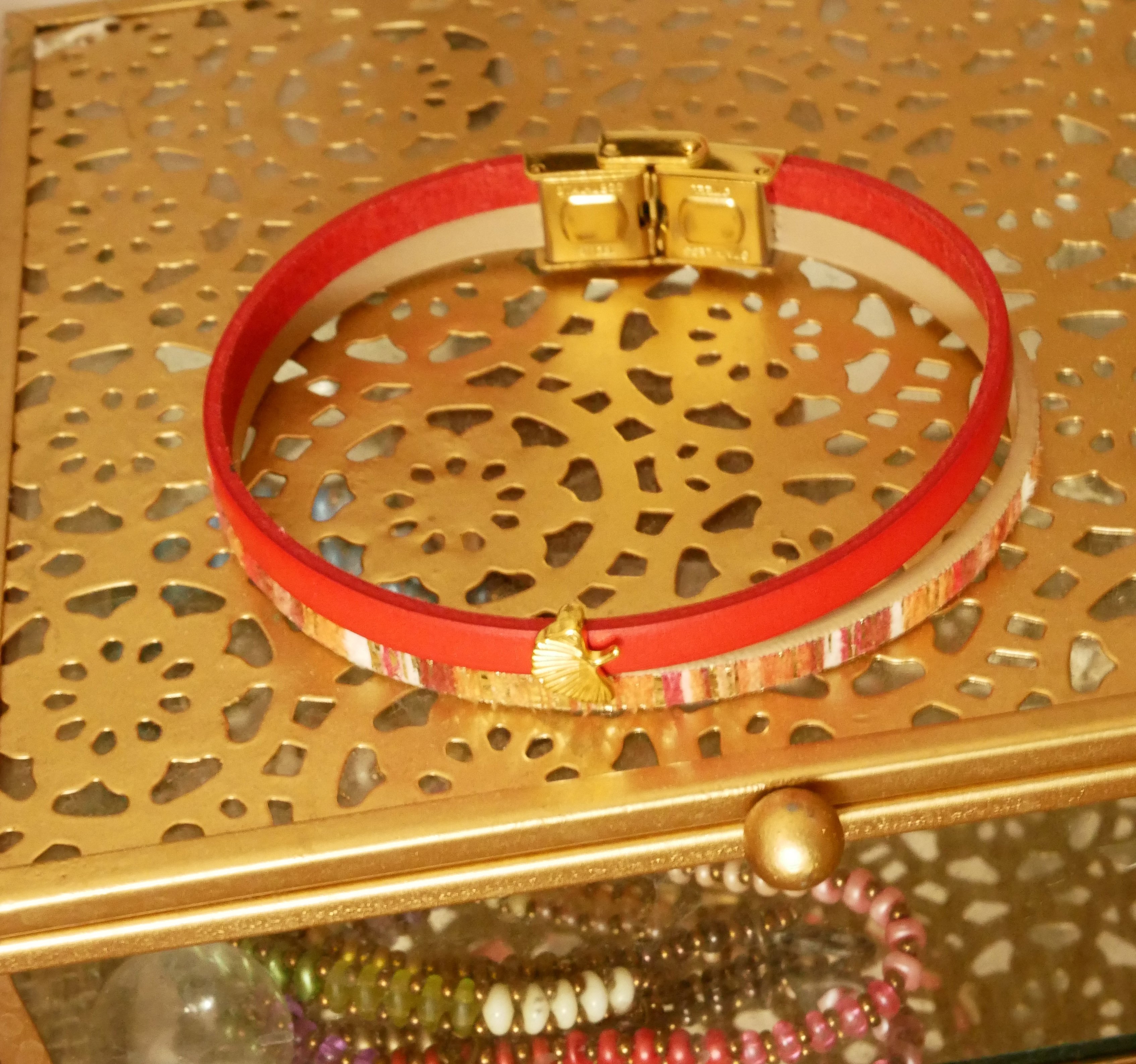 Rouget leather duo bracelet with golden glitter and Gingko decoration  