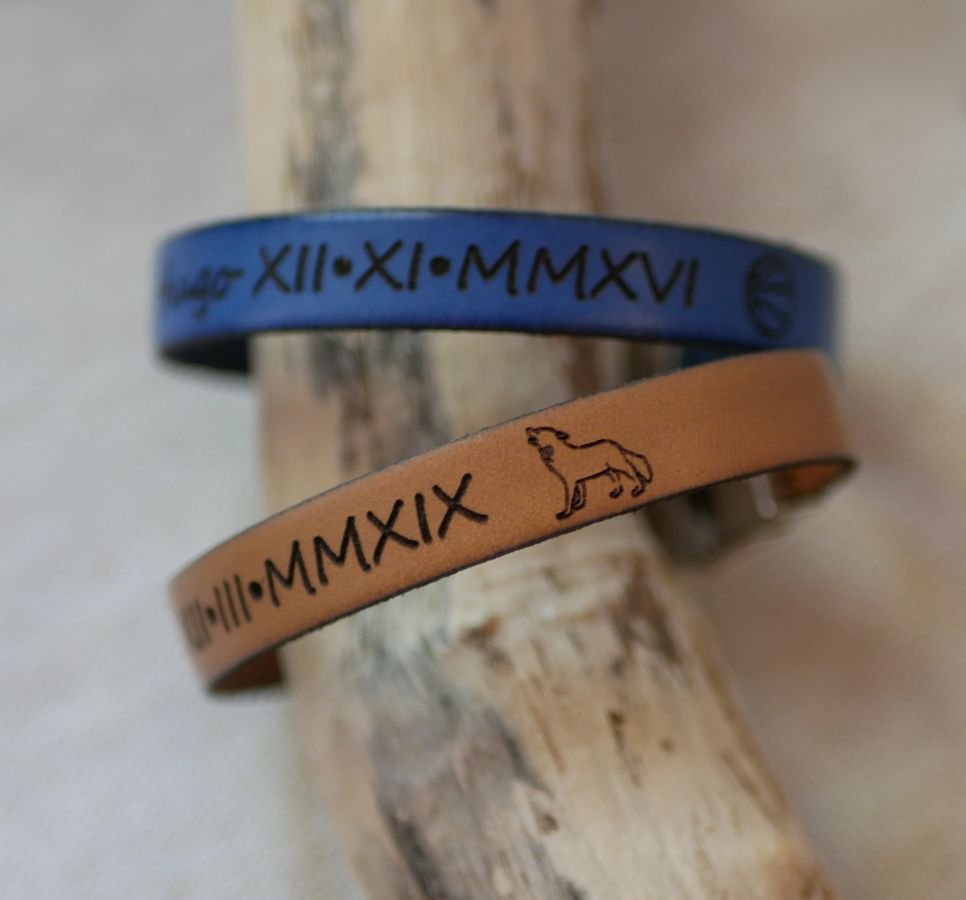 Personalized leather bracelet for children engraved first name framed with drawings of your choice