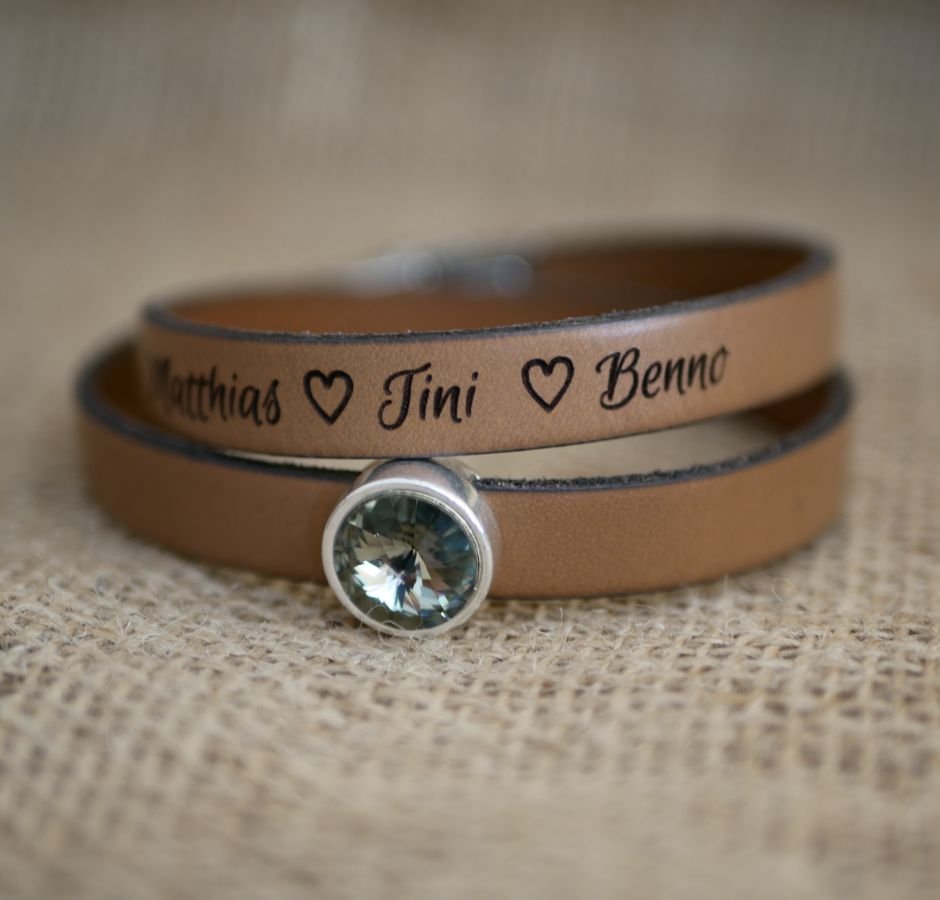 Leather bracelet woman double turns to be personalized decorated with a Swarovski crystal cabochon 