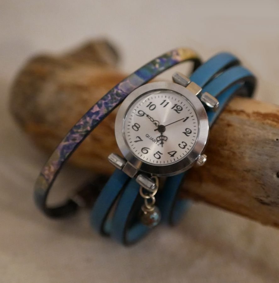 Women's fine leather bracelet with Impressionist print