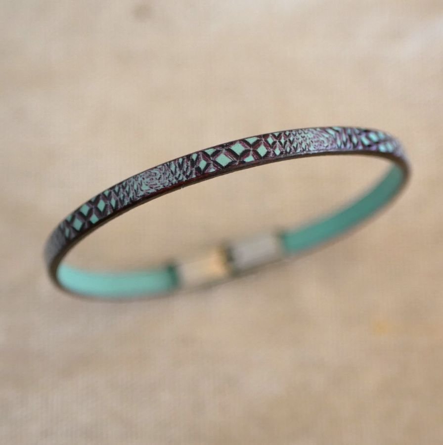 Leather bracelet woman snake print blue tones