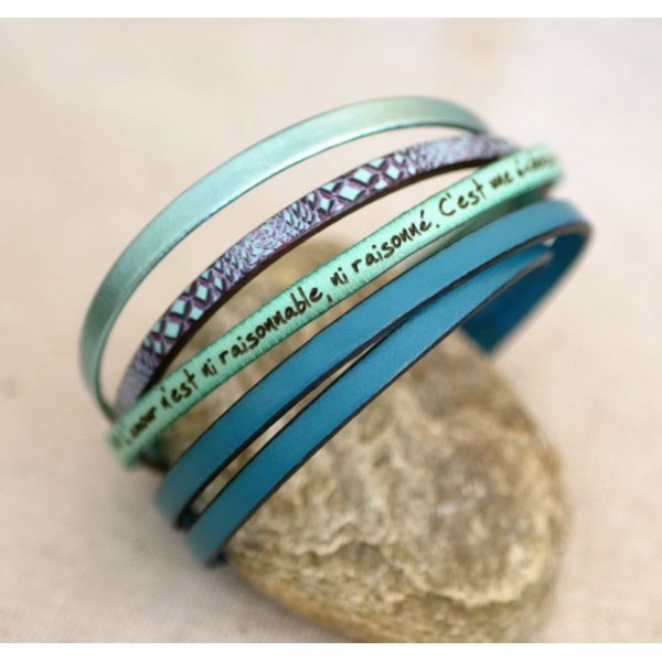 Leather bracelet woman snake print blue tones