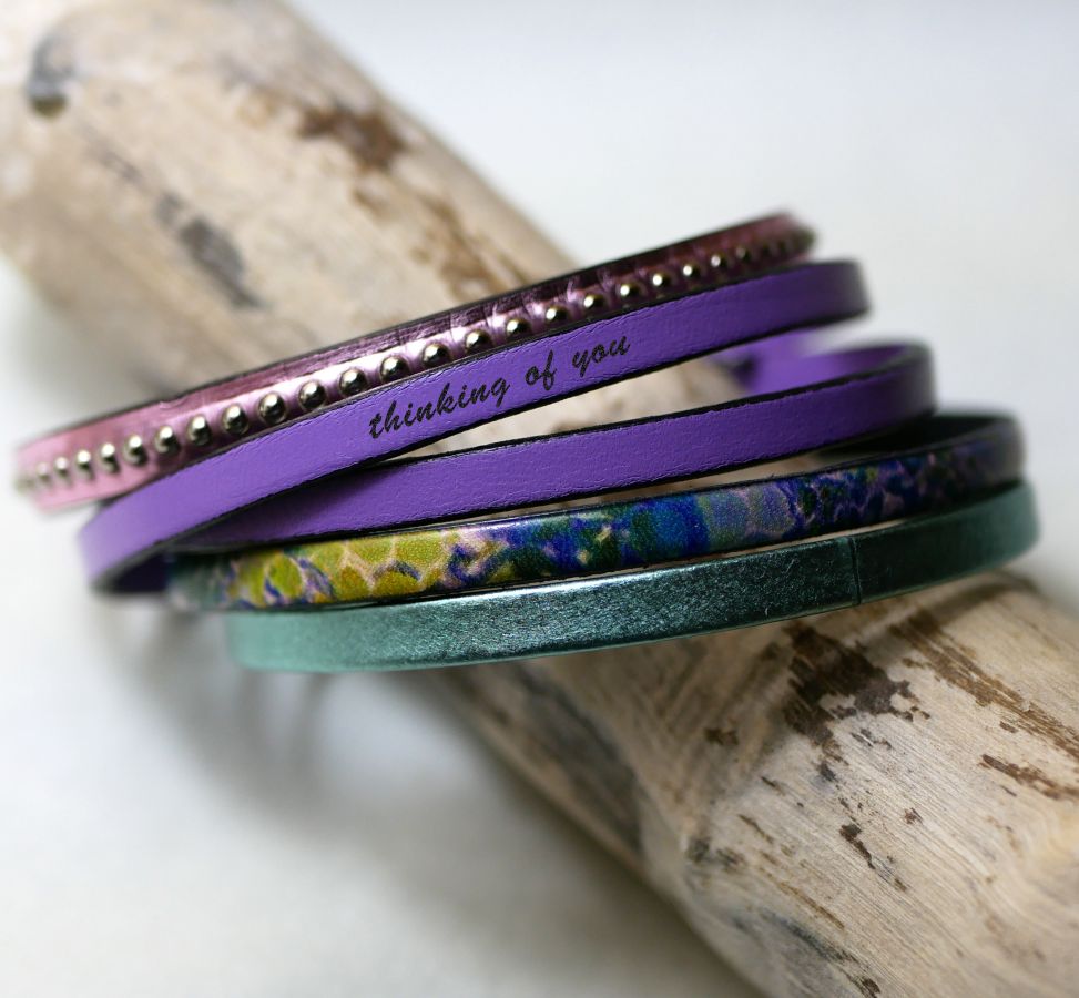 Women's fine leather bracelet with Impressionist print