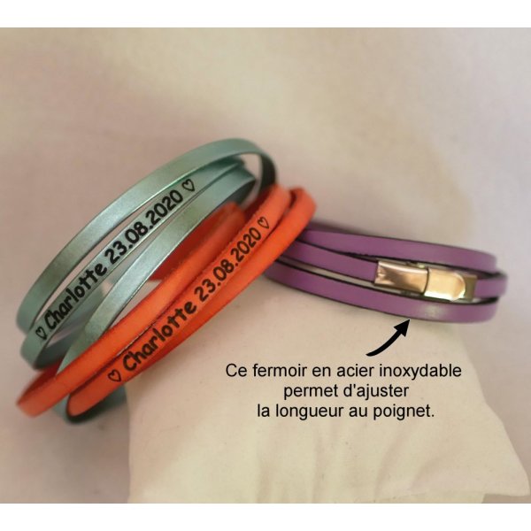 Customized fine leather bracelet 3 turns for women