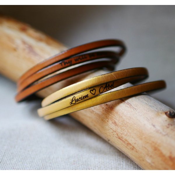 Customized fine leather bracelet 3 turns for women