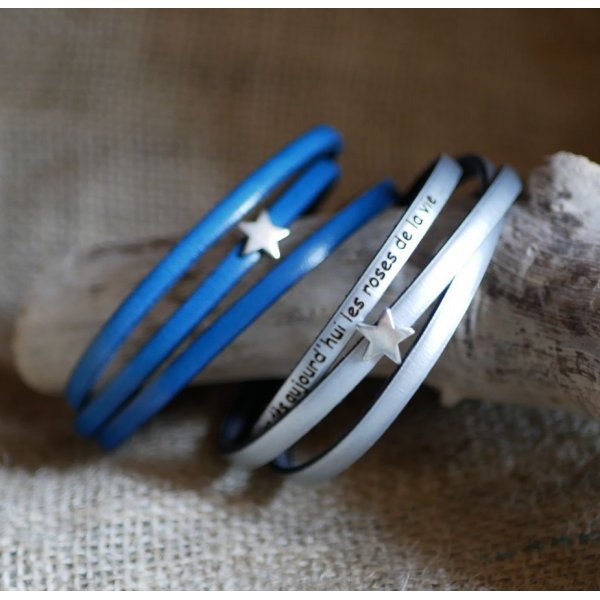 Leather bracelet woman multitours customizable decor silver star