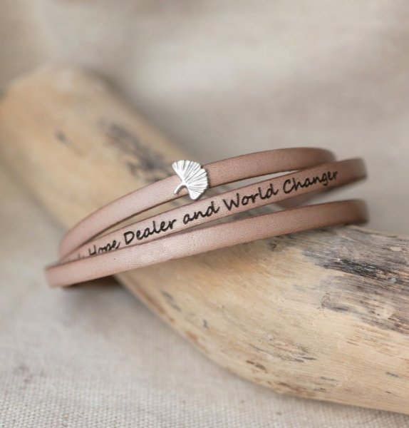 Leather bracelet woman multi-tours silver Ginkgo leaf customizable 