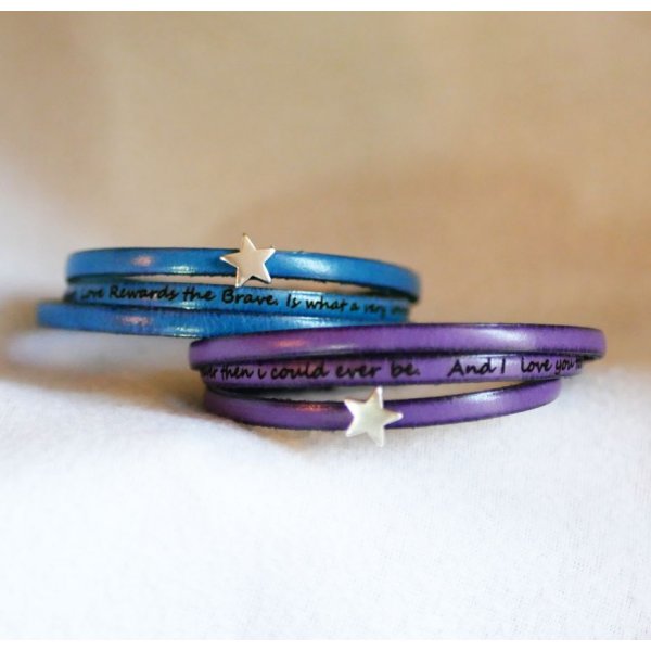 Leather bracelet woman multitours customizable decor silver star