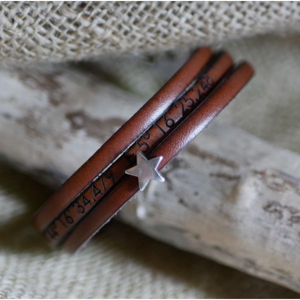 Leather bracelet woman multitours customizable decor silver star