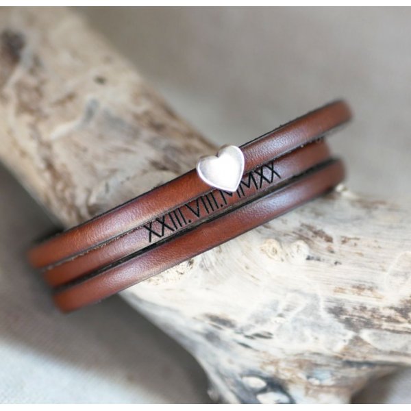 Customizable leather bracelet woman multi turns silver heart decoration