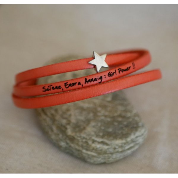 Leather bracelet woman multitours customizable decor silver star