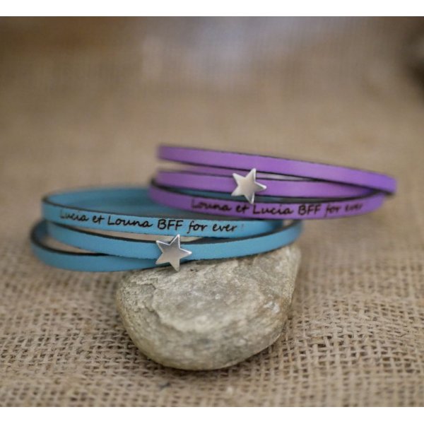 Leather bracelet woman multitours customizable decor silver star