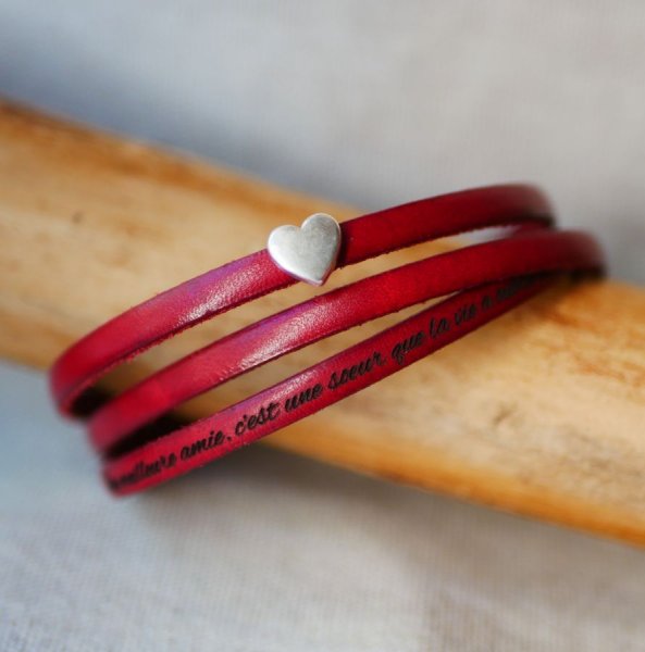 Customizable leather bracelet woman multi turns silver heart decoration