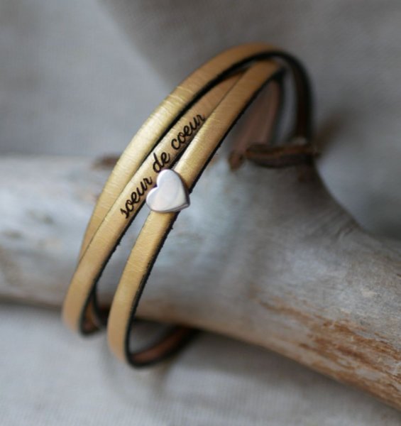 Customizable leather bracelet woman multi turns silver heart decoration