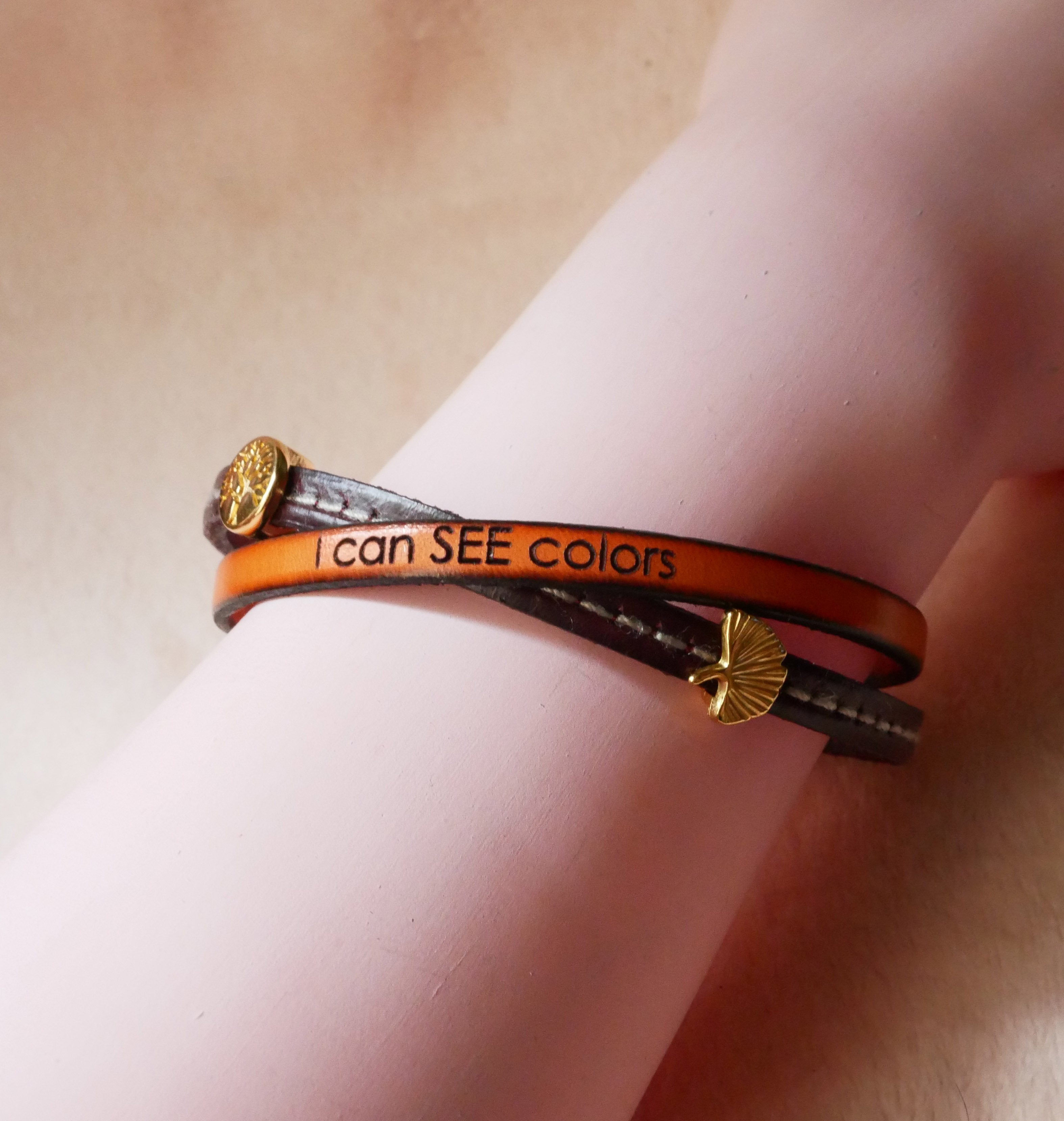 Woman's gold-plated Twist leather duo bracelet 