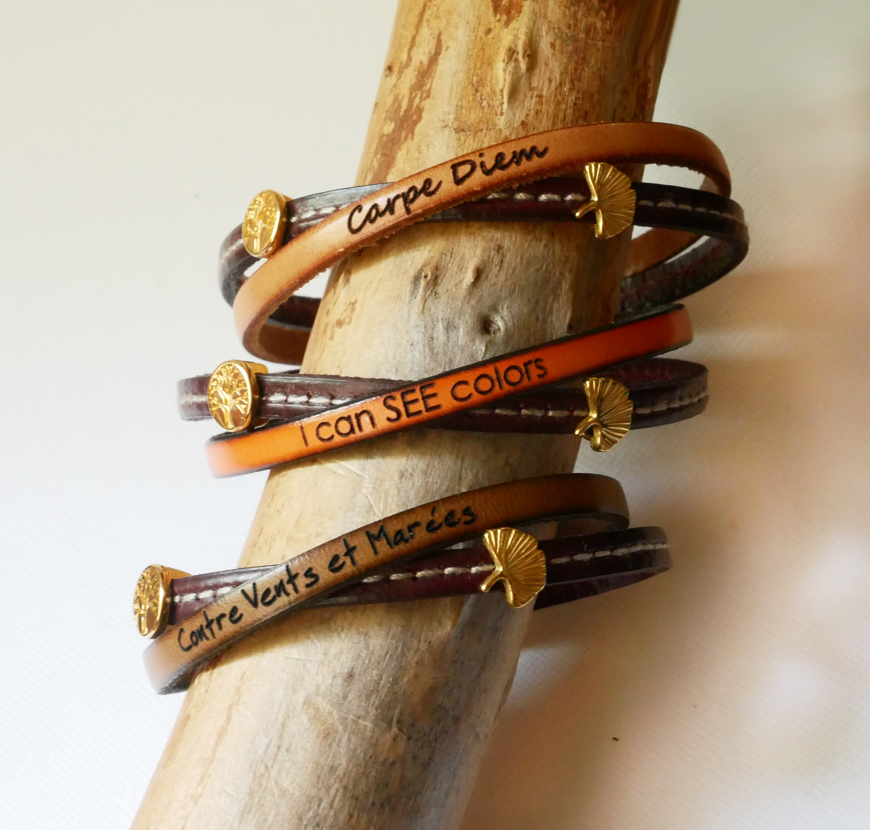 Woman's gold-plated Twist leather duo bracelet 