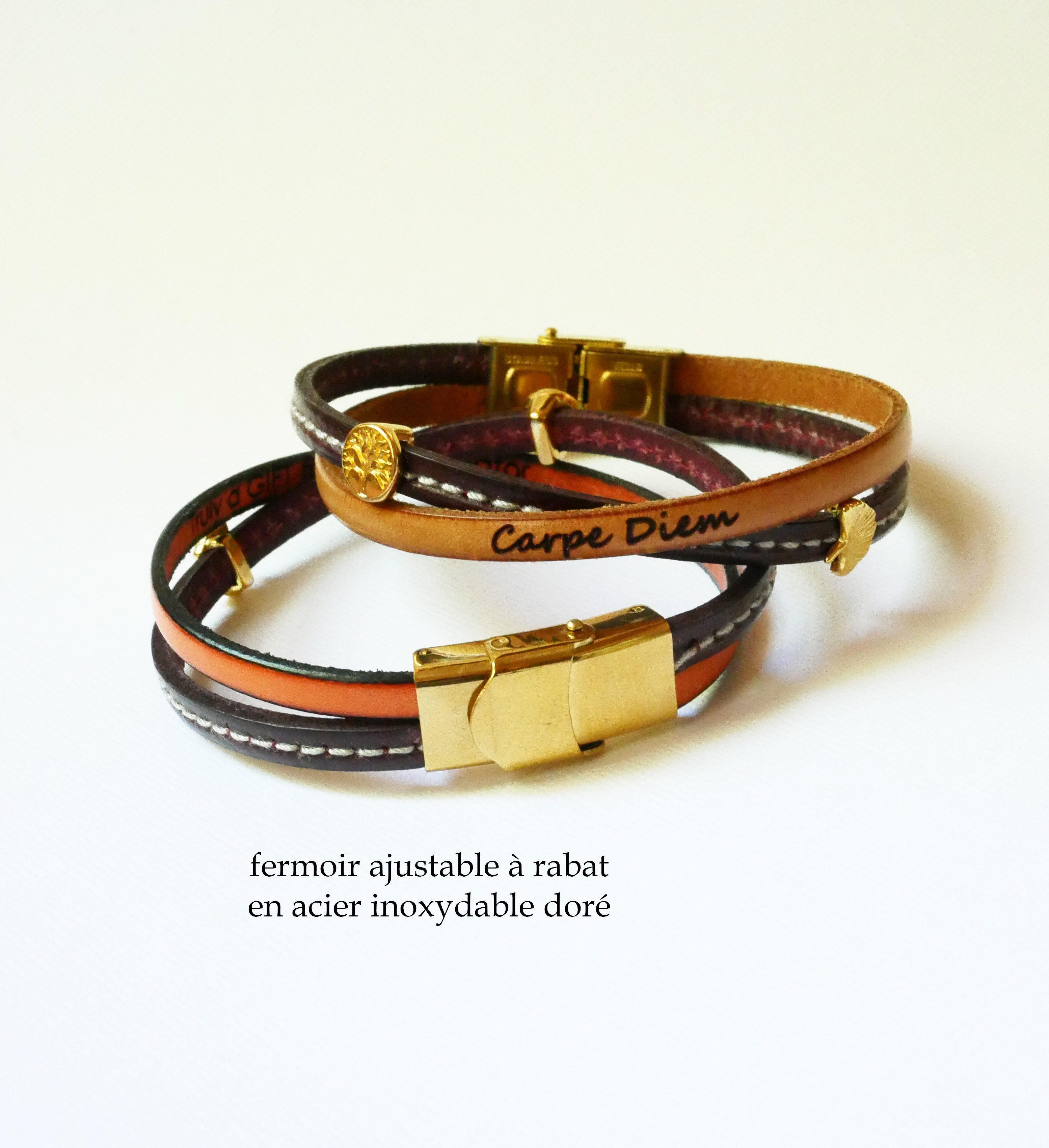 Woman's gold-plated Twist leather duo bracelet 