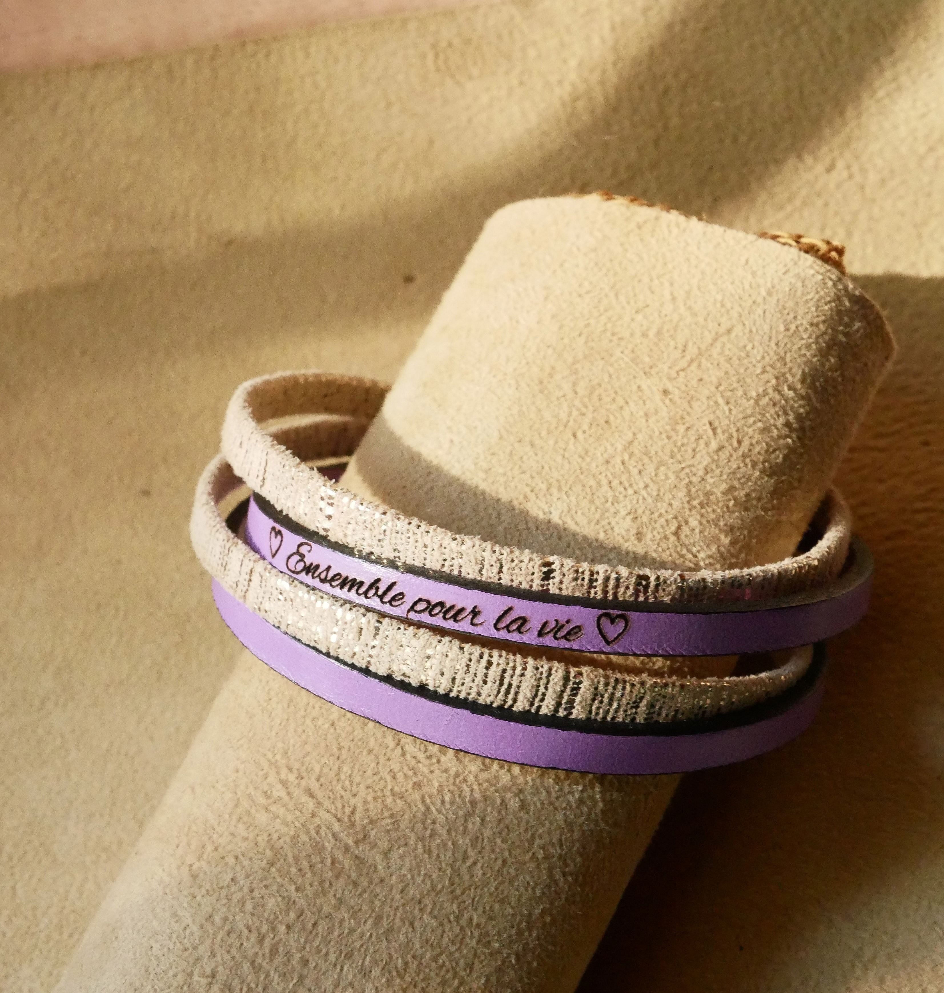 Double gold leather bracelet to personalize by engraving