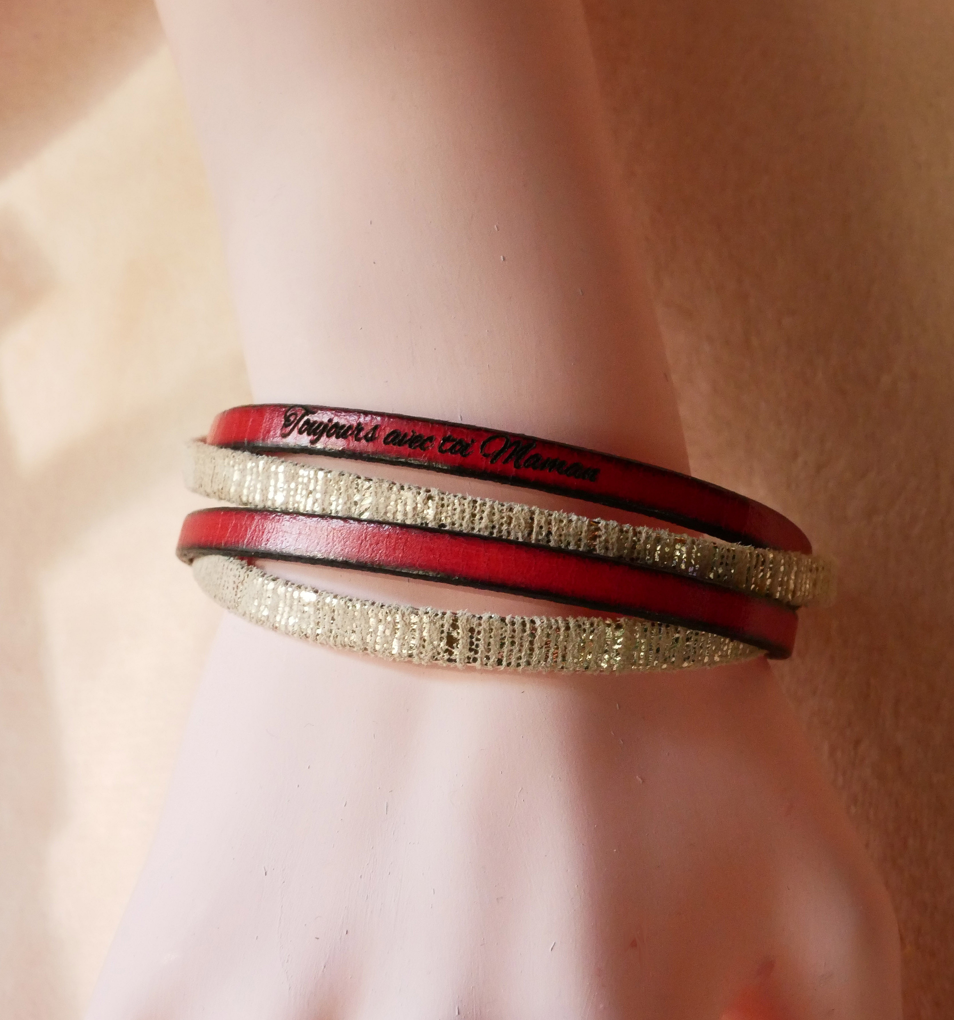 Double gold leather bracelet to personalize by engraving